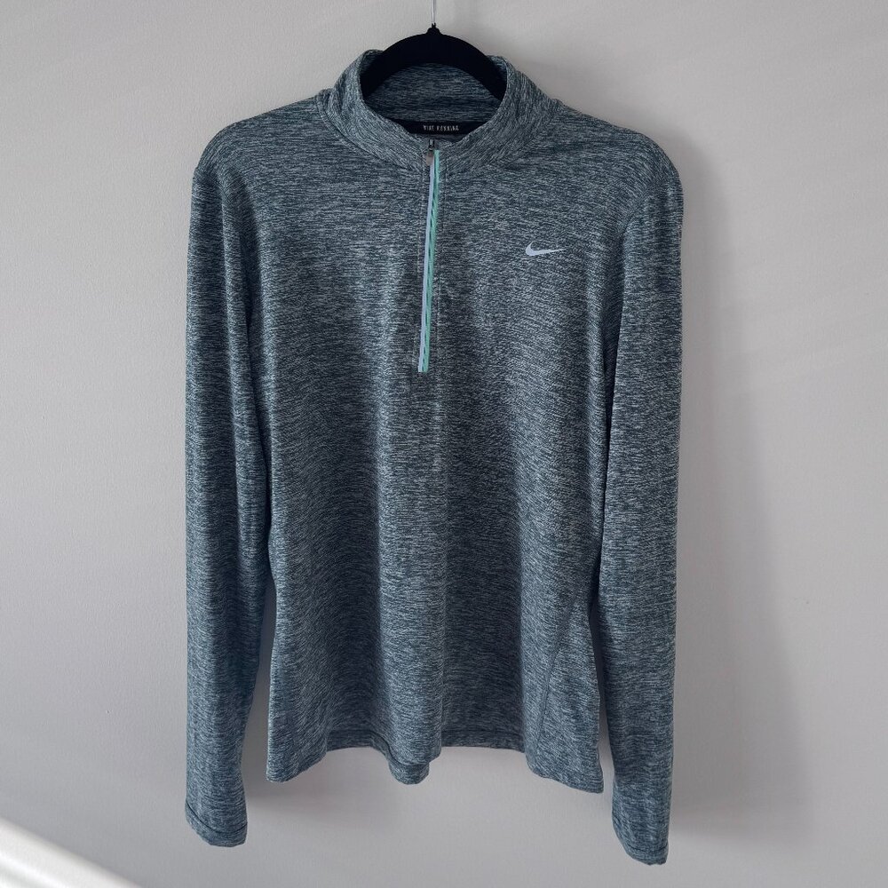 Nike Men’s Grey Dri-FIT ¼ Zip Running Pullover | Teal/Gray